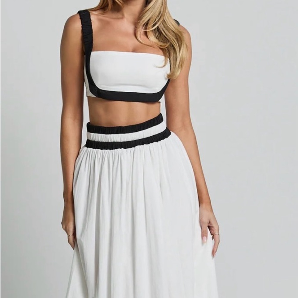 Showpo White and Black Two-Piece Crop Top and Maxi Skirt Set